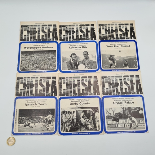 912 - A selection of 6 original 1972-1973 Chelsea Official programmes for games against West Ham, Crystal ... 