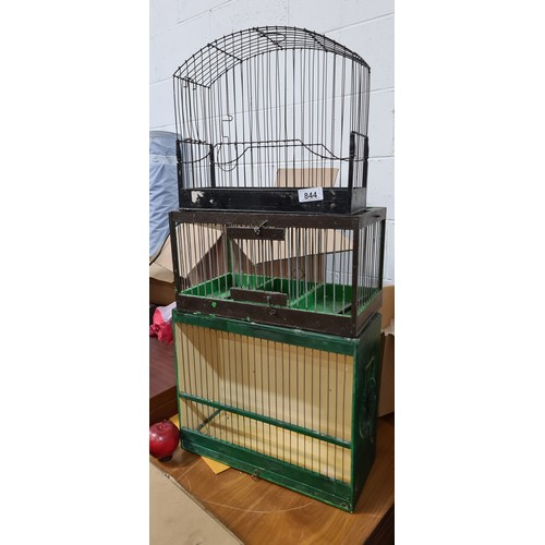 844 - Three fantastic vintage wooden bird cages with wire front. These pieces have great character to them... 