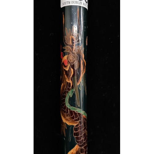 436 - An exceptional example of an ebonised antique walking stick, set with a Japanese swirling traditiona... 