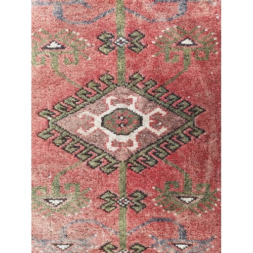 334 - A beautiful, hand woven Berber hall runner. Crafted in a rich red shade with brown and olive green d... 