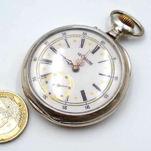 559 - Star Lot - A superb, and highly collectable, sterling silver LeCoultre pocket watch. Engraved in a f... 