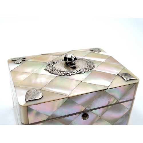 555 - Star lot: A fabulous Victorian whist card box with stunning geometric mother-of-pearl exterior and s... 