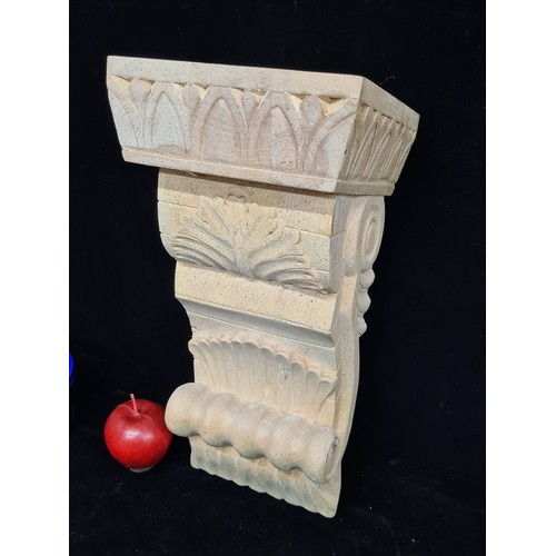 191 - A fantastic hand-carved wooden corbel shelf, featuring a plethora of classical motifs including acan... 