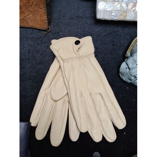 308 - A large box of vintage ladies accessories, Including five pairs of genuine leather gloves. Including... 