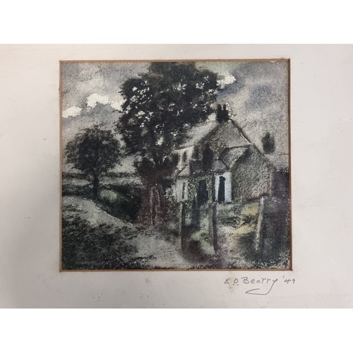 746 - A vintage charming pastel on paper artwork by Eo Bearry dating to 1949. Shows a country house in the... 