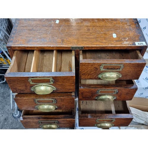 826 - Star Lot A wonderful antique document shelf with lovely brass fittings and a plaque to the front rea... 