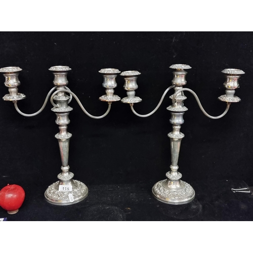 115 - Star lot : A very large,  heavy pair of antique silver plated, three branch candelabras. Stunning, h... 