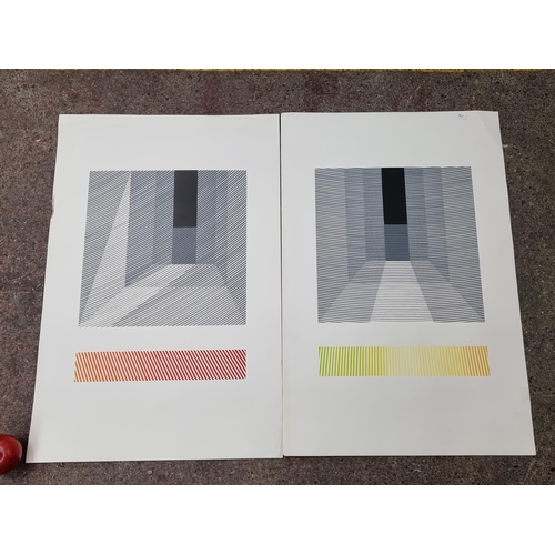 120 - Two bold original lithographs by Irish artist Theodore Macnab. This abstract work shows graphic line... 