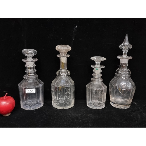 136 - Star Lot : Four fabulous Georgian and Victorian decanters in various shapes and sizes, all with orig... 