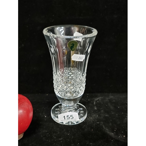 155 - A lovely Waterford Crystal trumpet vase in the rare ''Happy Birthday'' pattern with striking, lit ca... 