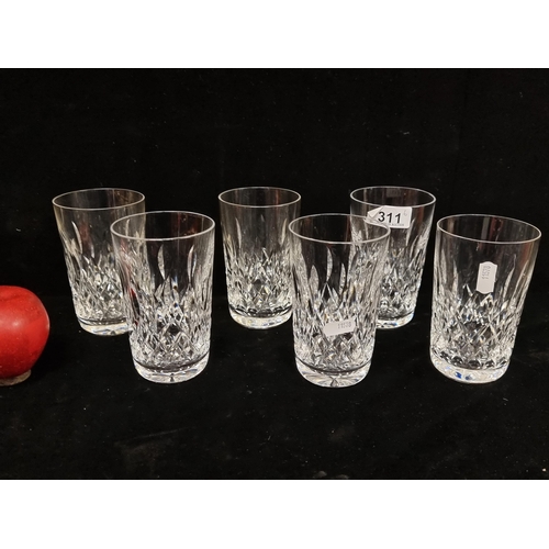 311 - Six large Waterford Crystal tumbler glasses in the Lismore pattern. In very good condition.