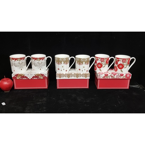 313 - Three boxes, each comprising of mugs by Arthur Price, brand new in gifting condition. Six mugs total... 