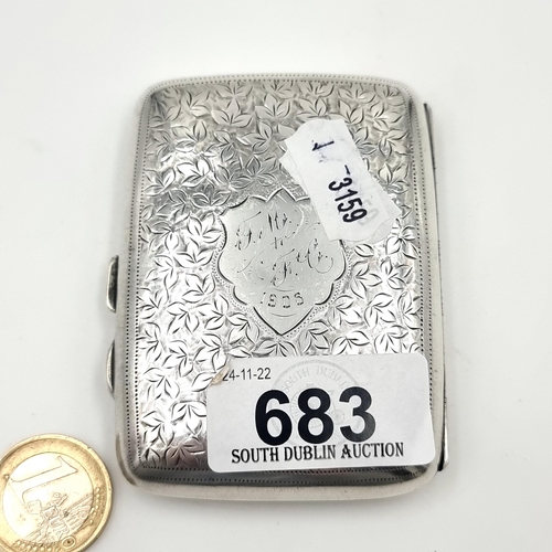 683 - A finely detailed and clean antique sterling silver cigarette case, with foliate detail. Hallmarked ... 