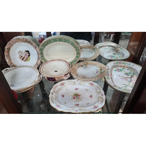 873 - A collection of 10 pieces of porcelain dishes including a rose frog and  a number of ornate plates a... 