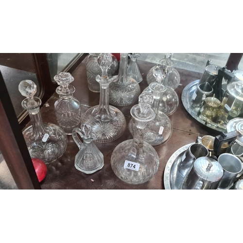 874 - Six  cut crystal antique  decanters including Georgian examples of various sizes and shapes in good ... 