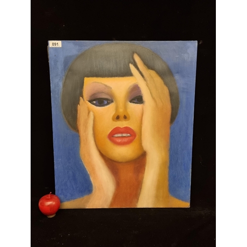 91 - A bold original acrylic on canvas painting featuring a striking composition of a woman with a sharp ... 