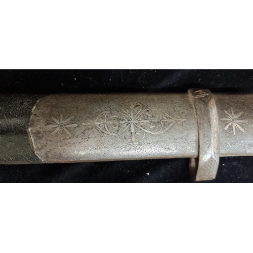 880 - Star lot : A stunning antique Falchion sword with incised ornament to blade and heavy metal handle. ... 