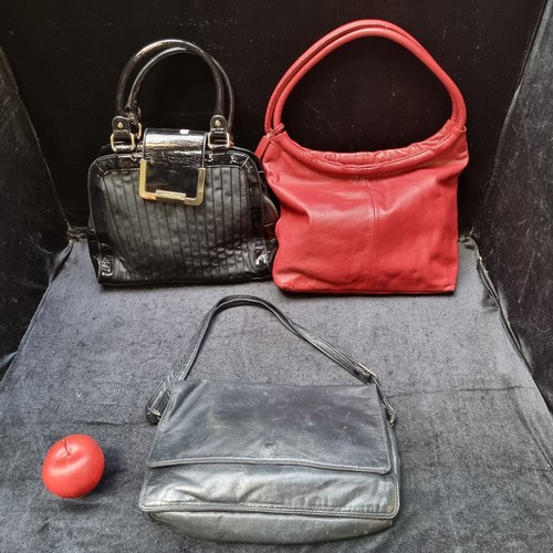 889 - A selection of three vintage handbags, including a Laura Ashley loop strap example in oxblood red le... 