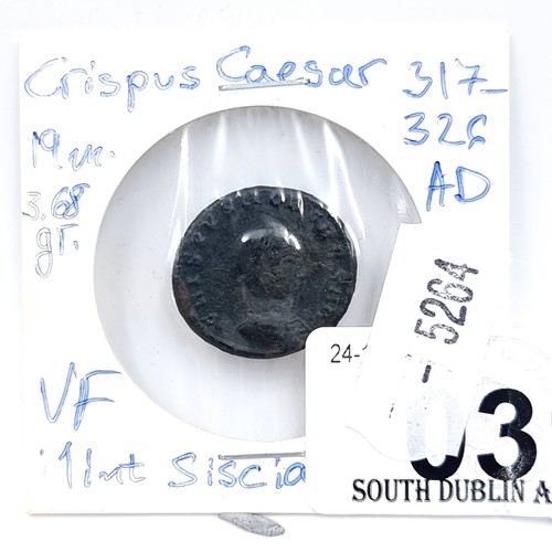 31 - A Crispus Caeser 317-326 A.D ancient Roman coin. Measurements: 19mm. Weight: 3.68 grams. In very goo... 