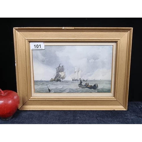 101 - A lovely neat size print of an 18th century  maritime scene, housed in a gilt frame.