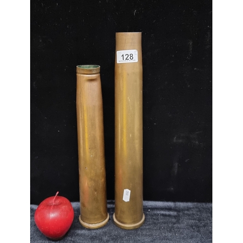 128 - Two tall solid brass WW2 artillery shells