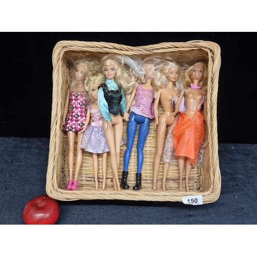 150 - A selection of five genuine Mattel Barbie dolls with a sixth unbranded example. Including vintage ex... 