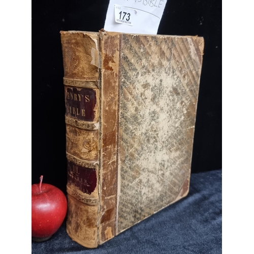 173 - A leather bound antique Henry  bible. Titled ''An Exposition On The Old and New Testament: With Prac... 