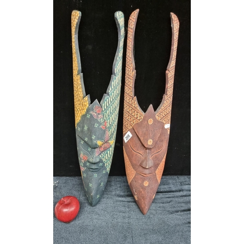 208 - Two fantastic large wooden Sardinian masks, worn during the century-old tradition of the Animas de S... 