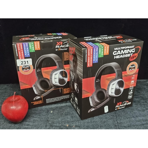 231 - Two sets of brand new, never used Multiformat Gaming Headsets by XR Racing by X Rocker, with a micro... 