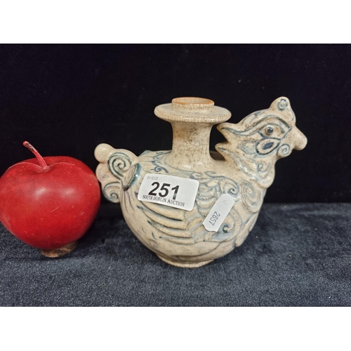 251 - Star Lot : A lovely, rare 19th century, antique Kendi pouring vessel in the form of a Hamsa bird. Pa... 