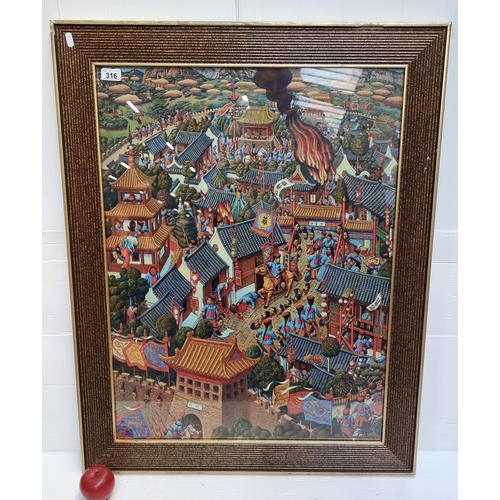 316 - A very large print showing a colourful painting of the Yangzhou Massacre with some particularly gory... 