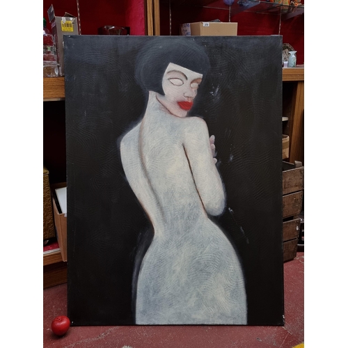 329 - A striking very large original acrylic on canvas painting showing a study of a woman. A great origin... 