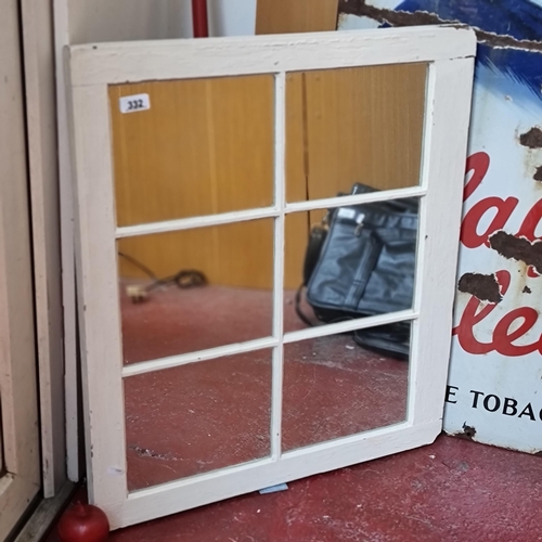 332 - A very heavy 6 pane mirror in wooden frame with cream finish.