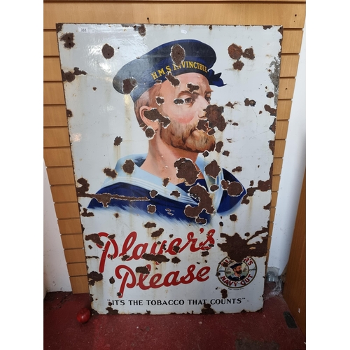 333 - Super Star Lot: An incredibly large, heavy original 1920 vintage enamelled metal sign for Player's N... 