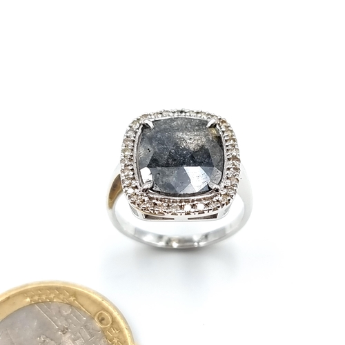 440 - Super Star Lot : A beautiful rare 14 carat white Gold cushion cut Natural Dusky Grey Diamond ring, w... 