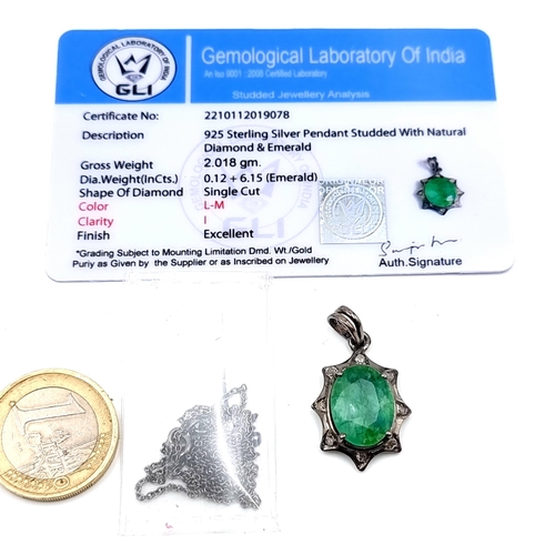 443 - A fine example of an Emerald pendant, comprising of  6.15 carat Emerald with .12 of Diamonds set acc... 