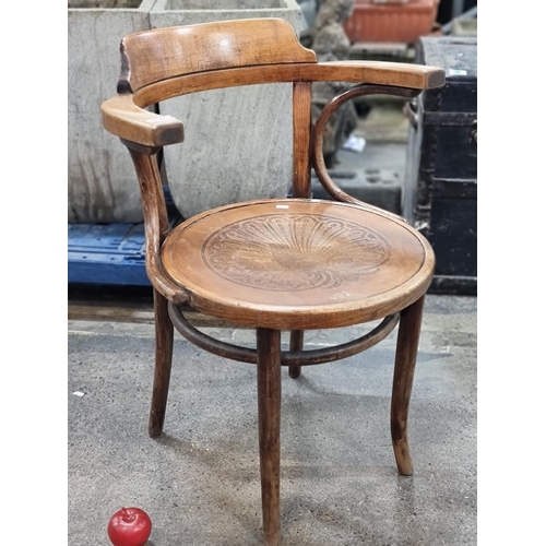 475 - A very handsome, genuine Thonet bentwood carver armchair with wonderful, embossed detailing to seat.... 