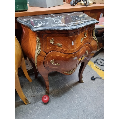 531 - Star lot : An elegant, French bedside locker or side table  . With genuine marble top in black with ... 