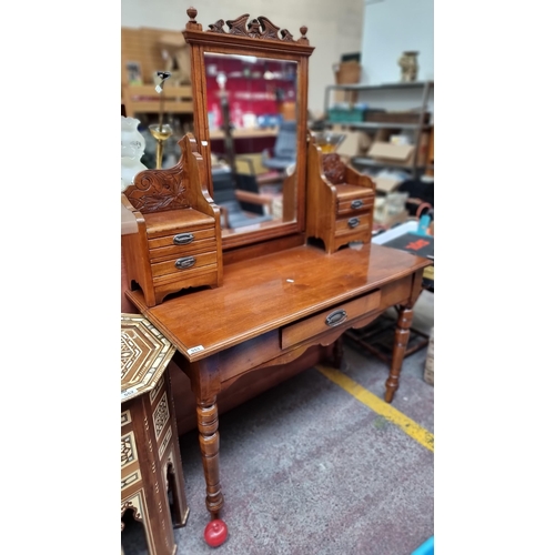 553 - Star lot :A lovely Edwardian Sit in dresser with five neat sized drawers, carved foliate detail and ... 