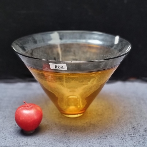 562 - A gorgeous large handblown amber glass bowl, signed indistinctly to base.