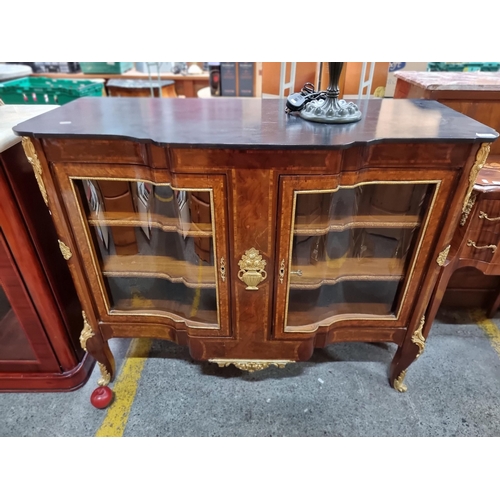 571 - Star Lot : A wonderfully grand credenza with two shelves inside, beautiful bow front glass doors and... 