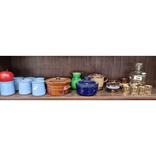 590 - A selection of vintage items including a set of Cermer terracotta pots in a perriwinkle blue finish,... 