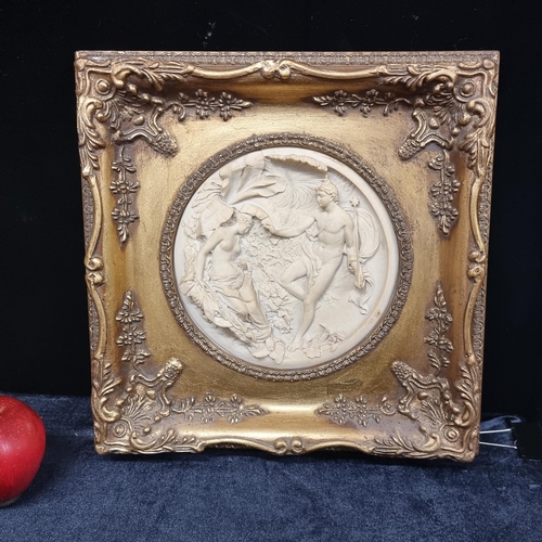 77 - A delightful antique framed alabaster plaque featuring a neoclassical style scene from  