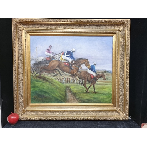 82 - Star Lot: A fantastic large original oil on canvas painting by the artist Mary Ferris showing a dyna... 