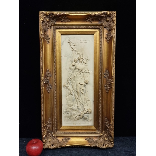 87 - A delightful antique framed alabaster plaque after Francois Duquesnoy, featuring a neoclassical styl... 