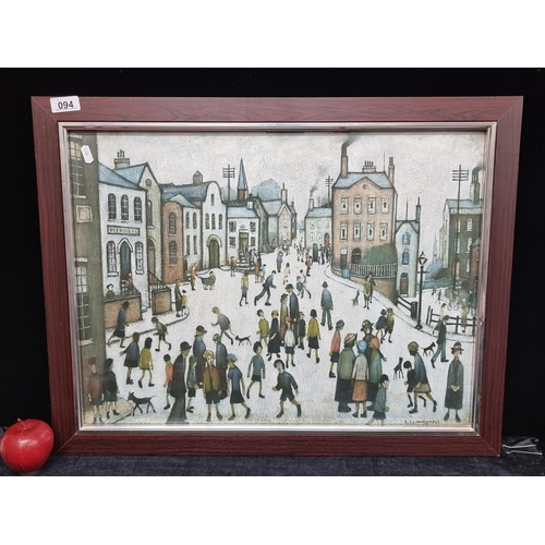 94 - A very large vintage 
 print of a work by the English artist L. S. Lowry, housed in a wooden frame. ... 