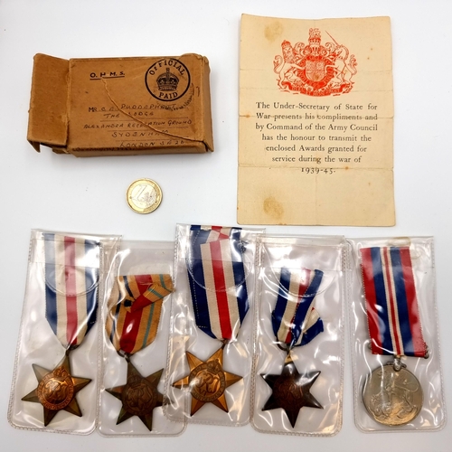 414 - A collection of five World War II ba medals, comprising of Four military stars (The African Star and... 