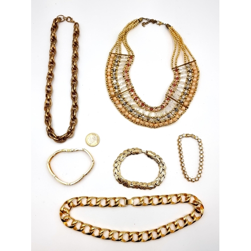 420 - A great collection of six assorted vintage costume jewellery. including three fabulous gold toned br... 