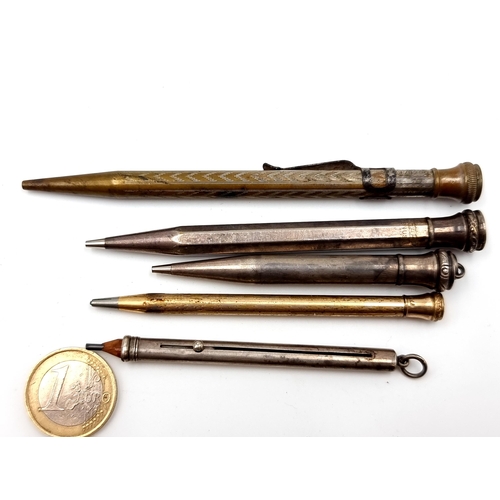 425 - A great collection of five antique and vintage propelling pencils, including a Wahl Evershare sterli... 