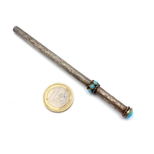 429 - An unusual vintage Turquoise detailed finial pen Barral, with machine chut finish.